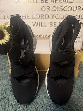 Michael Kors Black Slip-On Wedge Sneakers with White Soles